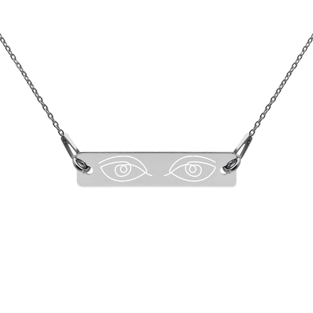 OZIDI "The Watcher" Engraved Silver Bar Chain Necklace